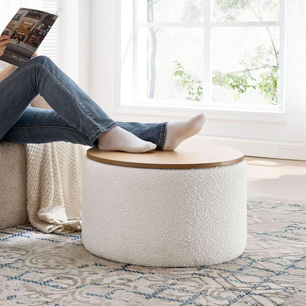 21 Inch Round Ottoman With Ample Storage Compartment