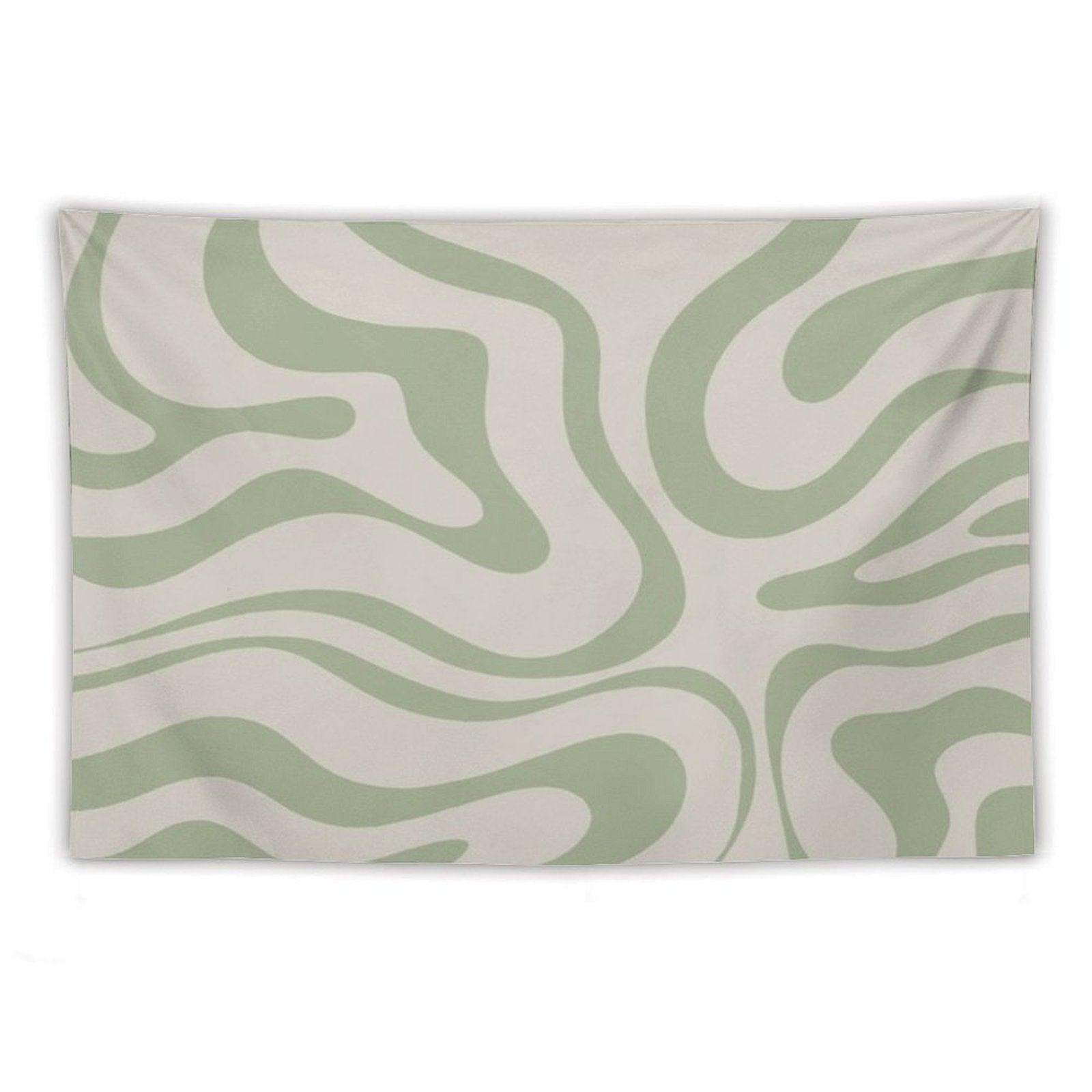 Liquid Swirl Abstract Pattern in Beige And Sage Green Tapestry