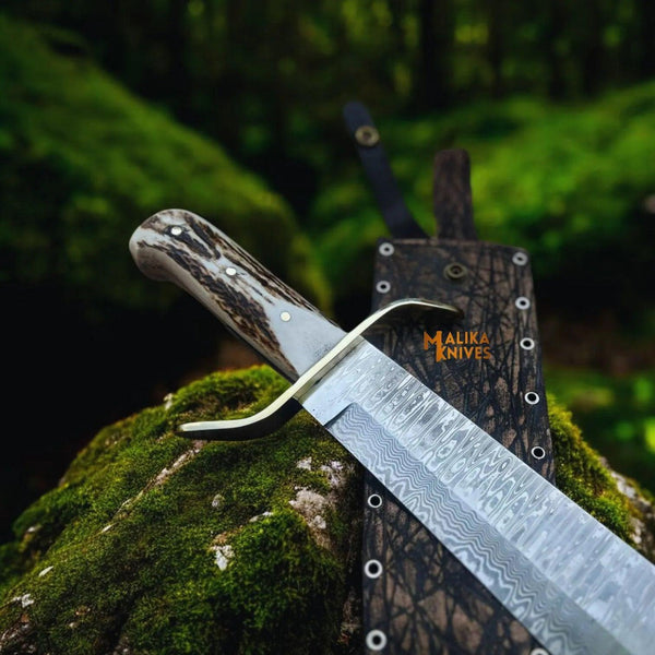 Wild West Bowie Knife Stainless Damascus Stag Handle