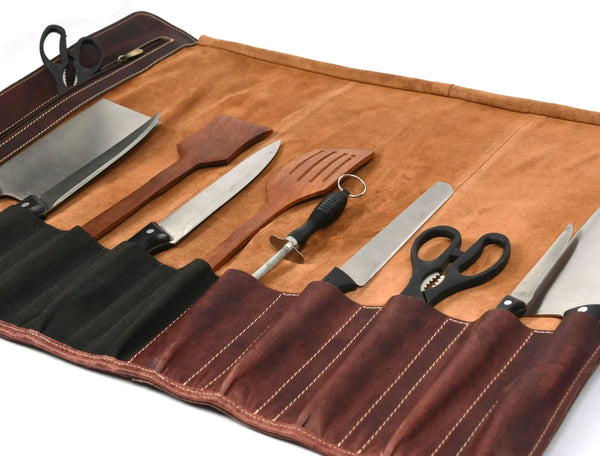 Bend Leather Chef Knife Roll 10 Slot - Walnut Brown - Gifts for You 'n Me