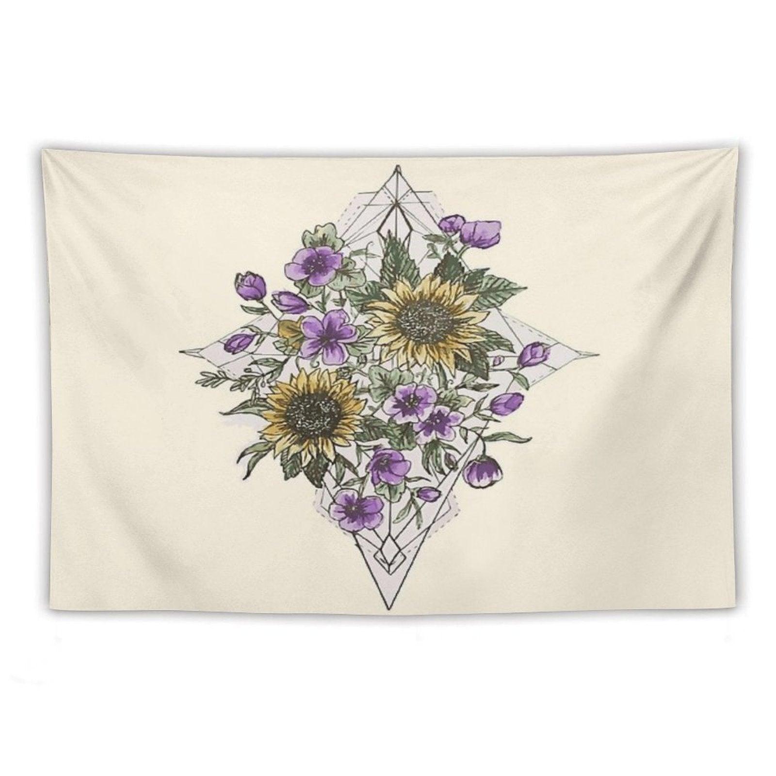 Geometric Sunflower Pattern Tapestry