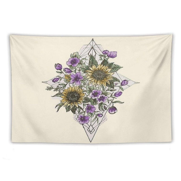 Geometric Sunflower Pattern Tapestry