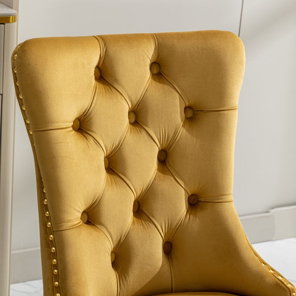 Nikki Collection Modern Tufted Solid Wood Velvet Upholstered Dining Chair with Gold Legs