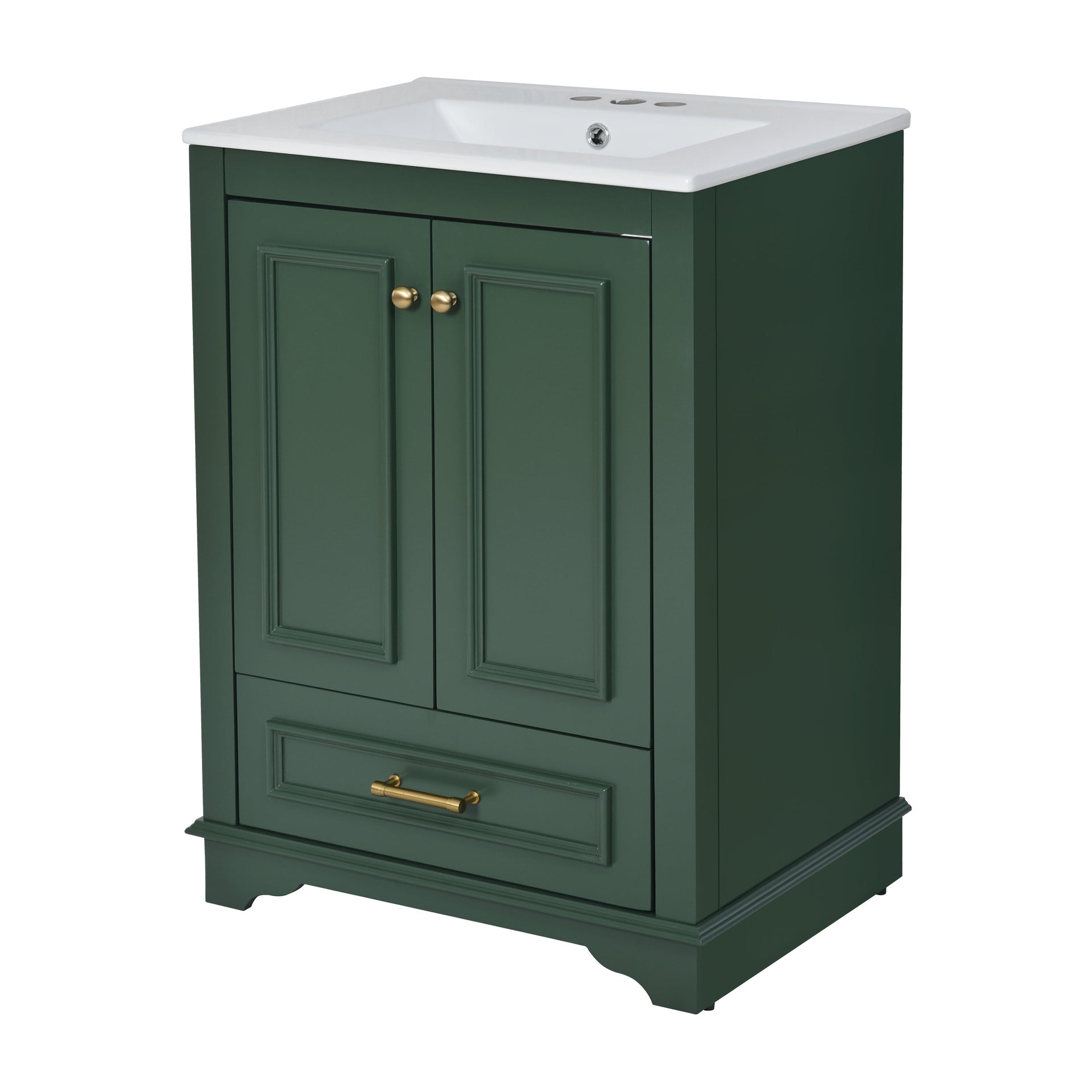 Bathroom Vanity with Ceramic Sink and Modern Freestanding Storage Cabinet, Soft-Close Doors