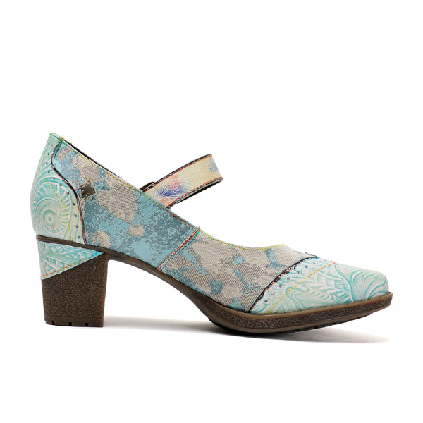 Lady's Heels Handmade Shoes Wedding Party Elegant Vintage Leather Buckle Light Blue Pumps