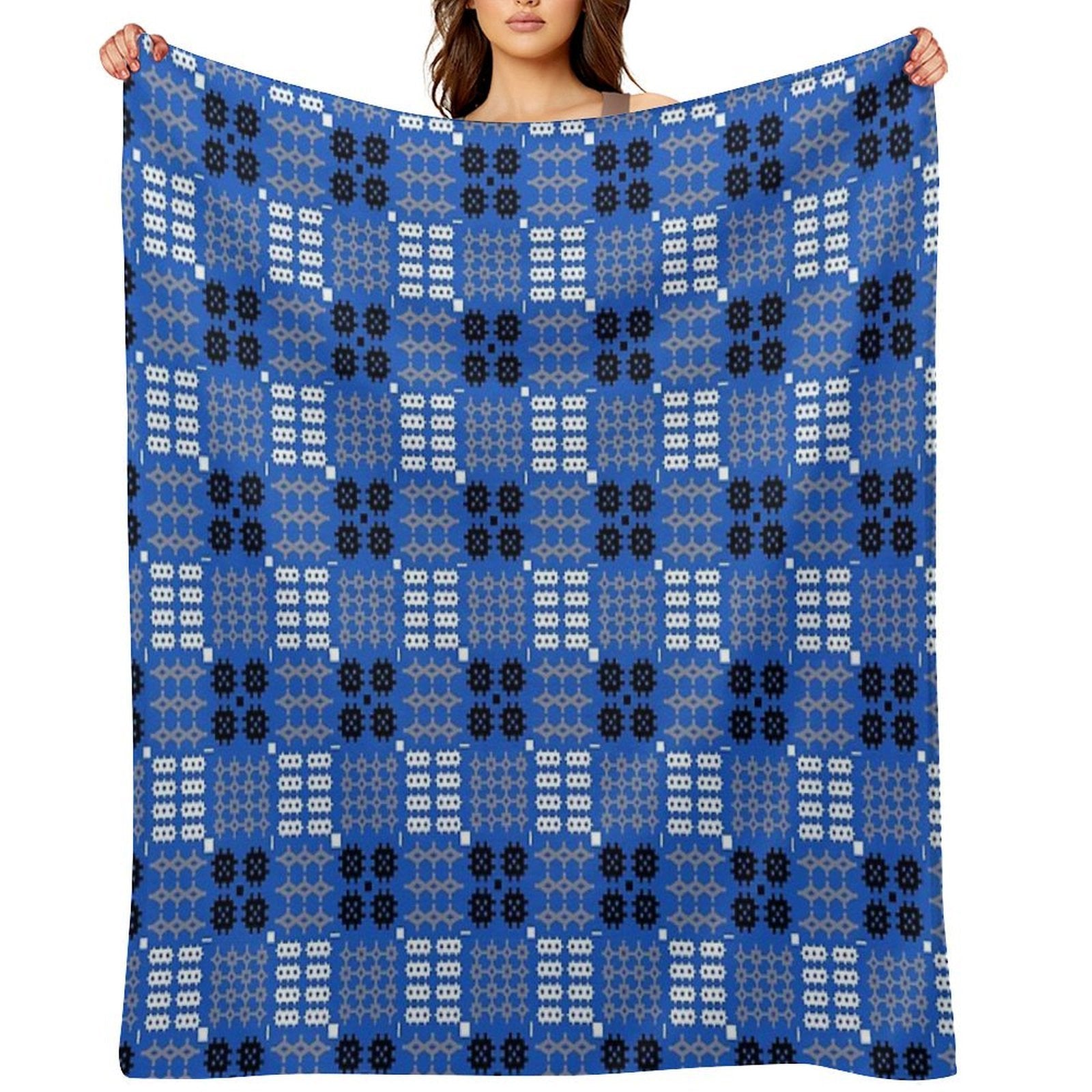 Welsh Tapestry Pattern, Carthen Cymraeg, Cymreig (blue) Gift-ready Throw Blanket