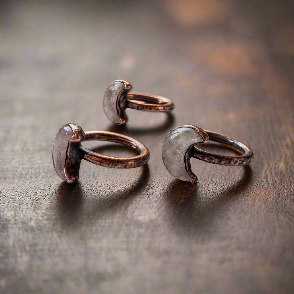 Copper Kunzite Crescent Moon Ring - Love Energy | By Blackbird & Sage