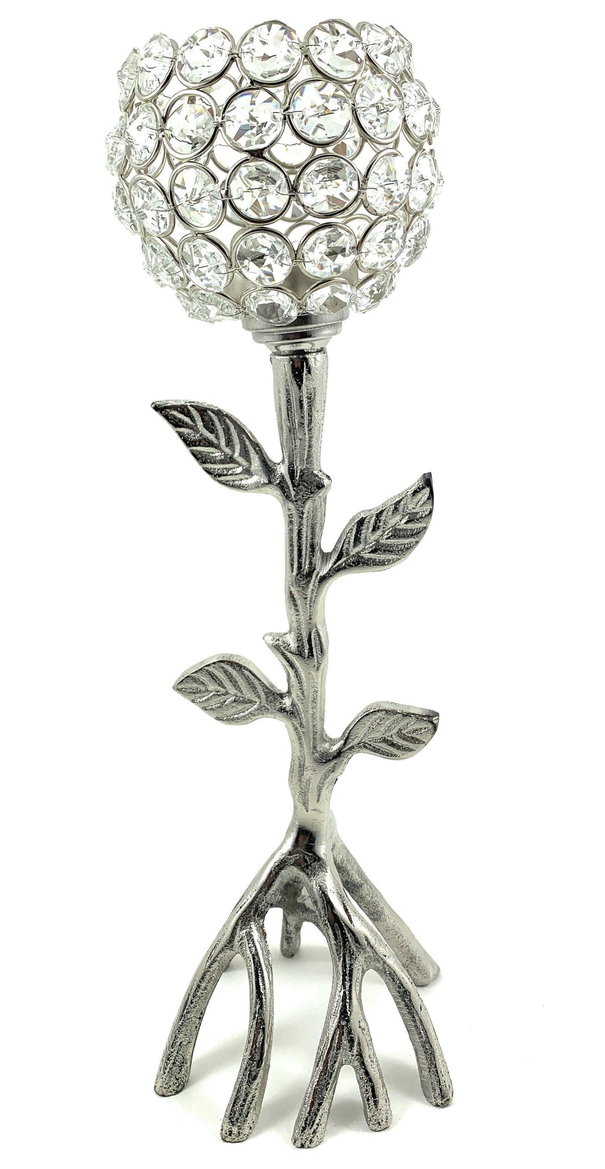 Vibhsa Silver Tree Hurricane Crystal Candle Holder | 13.2