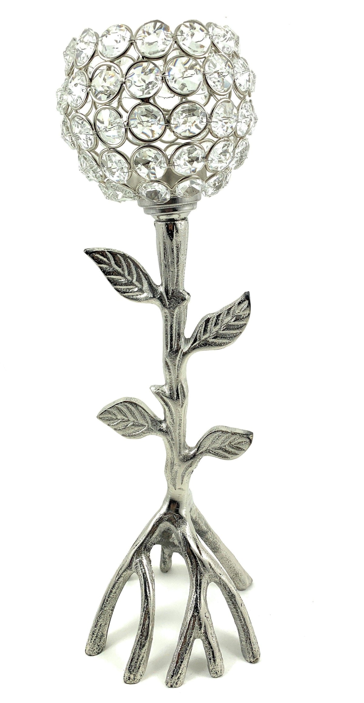 Vibhsa Silver Tree Hurricane Crystal Candle Holder | 13.2