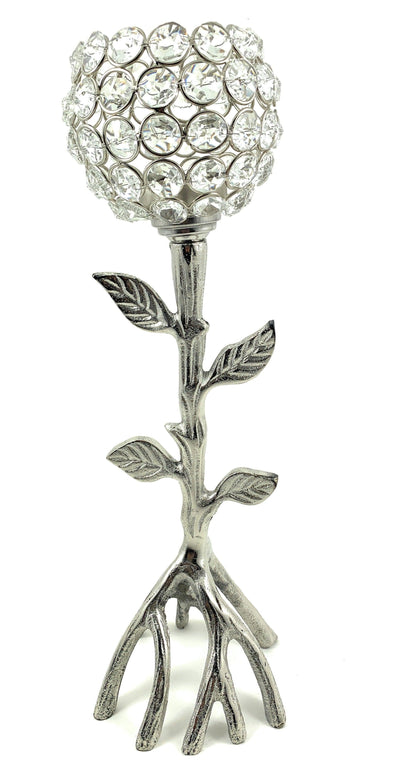 Vibhsa Silver Tree Hurricane Crystal Candle Holder | 13.2