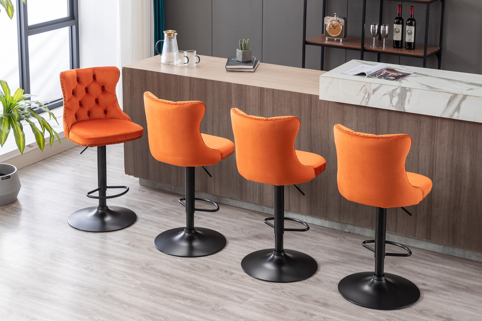 Furniture,Swivel Velvet Barstools Adjusatble Seat Height from 25-33 Inch,17.7inch base, Modern Upholstered Bar Stools with Backs Comfortable Tufted for Home Pub and Kitchen Island,Orange,Set of 2