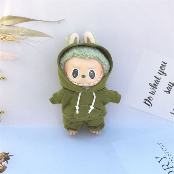 17cm Vinyl Macaron Plush Keychain Pulling Cloth Pendant Labubu Doll for Hoodie Pants Set