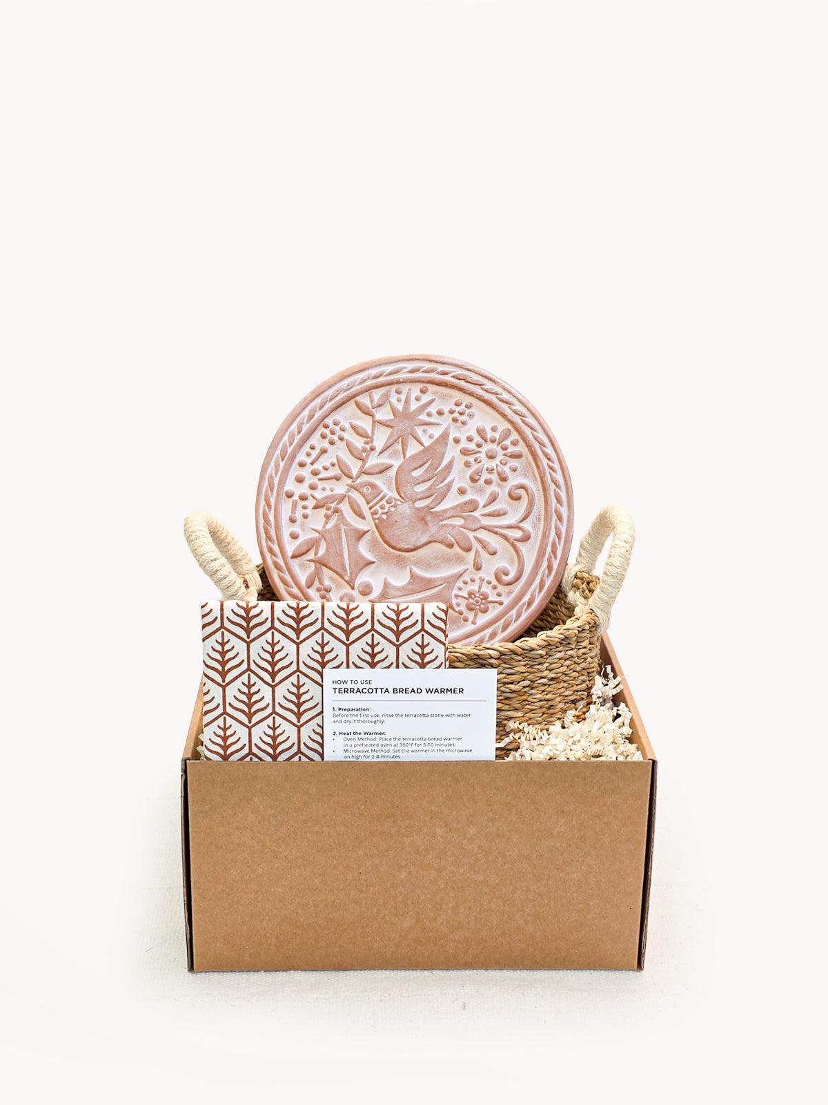 Bread Warmer & Basket Gift Set with Tea Towel - Bird Round