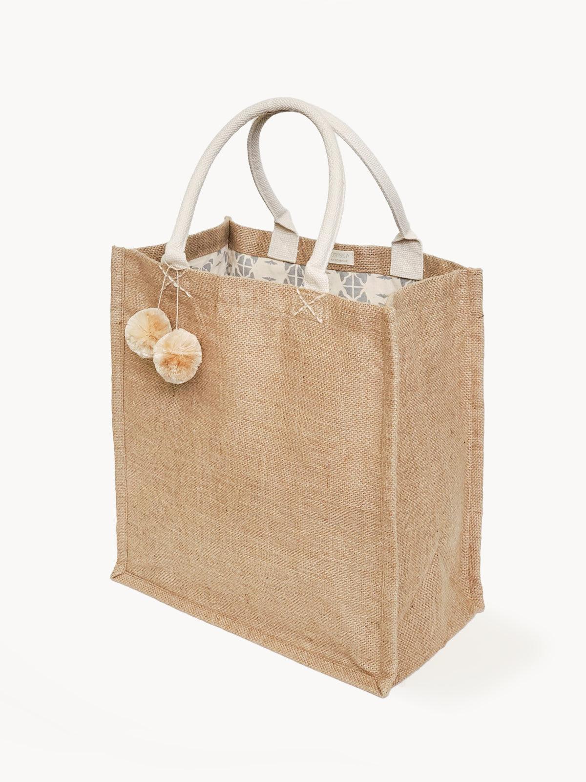 Jute Canvas Gift Bag With Pompom (L)