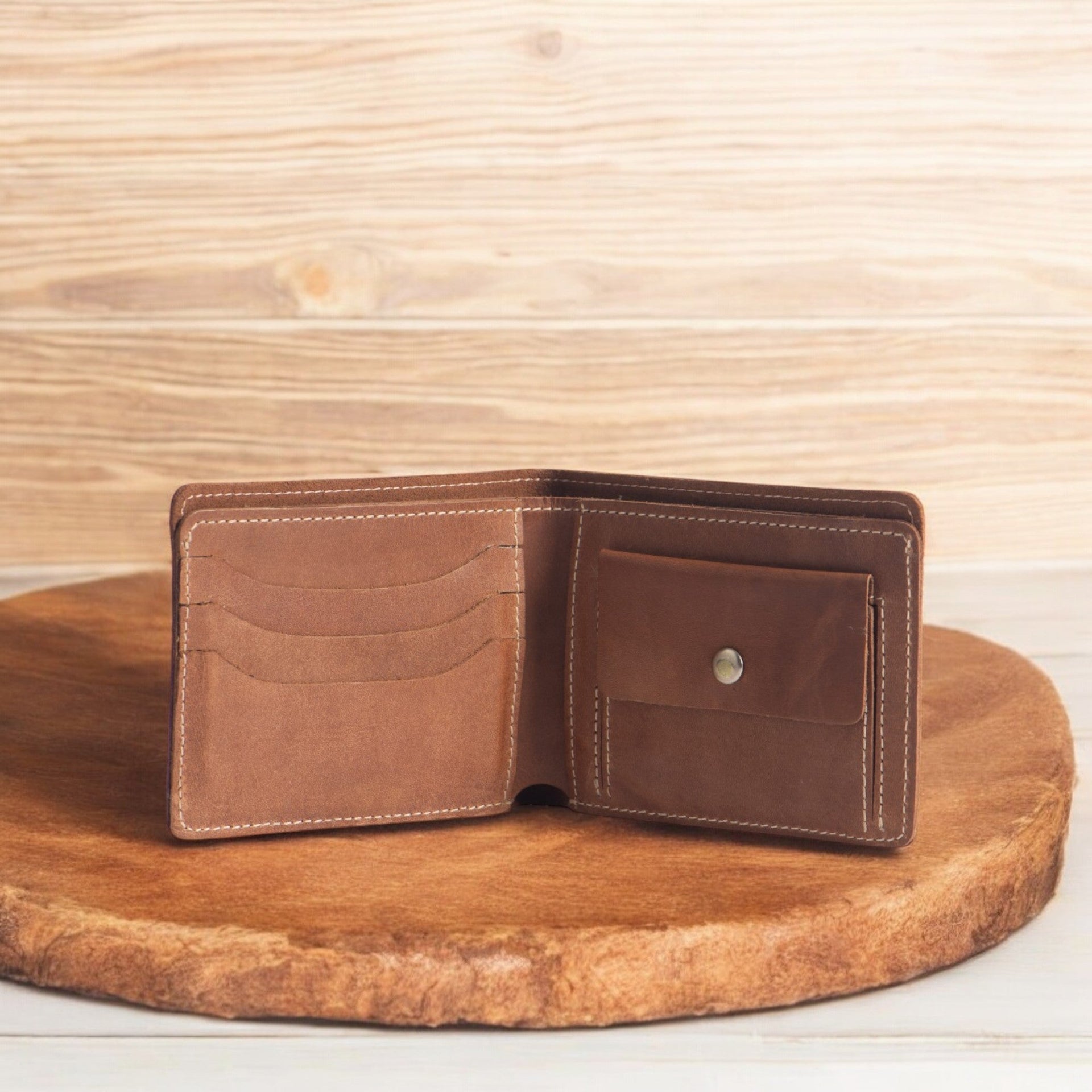 Cognac Full Grain Leather Wallet with Coin Pouch NAB Leather