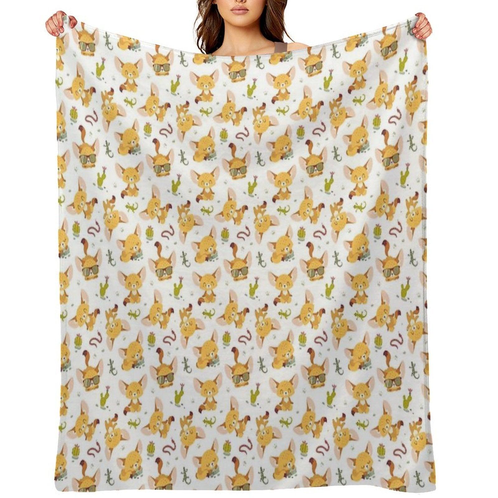 Cartoon Style Fenech Throw Blanket