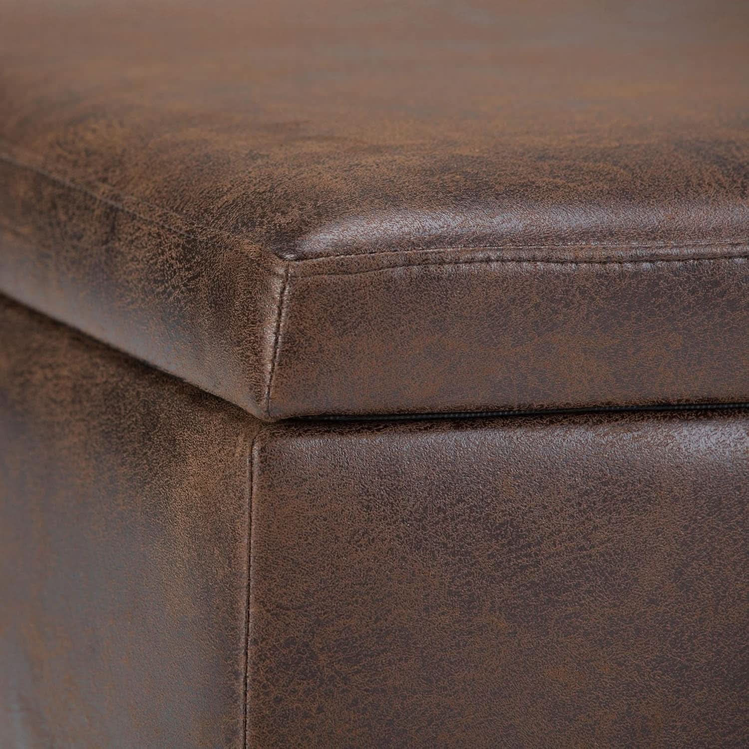 Mid Century Distressed Chestnut Lift Top Coffee Table Ottoman