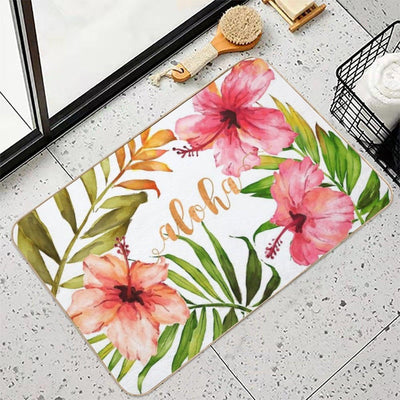 Aloha Tropical Hawaiian Floral Watercolor Bath Mat