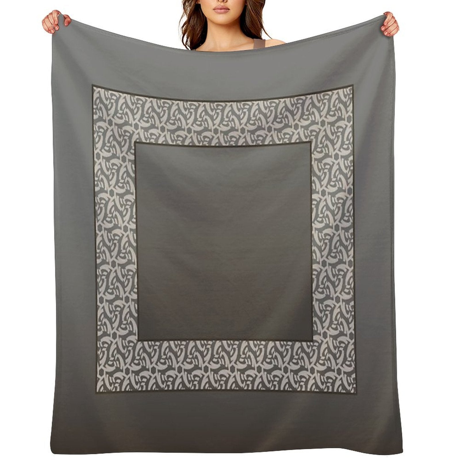 Gradient Taupe with A Cool Cream Lace Border Wrinkle-free Throw Blanket