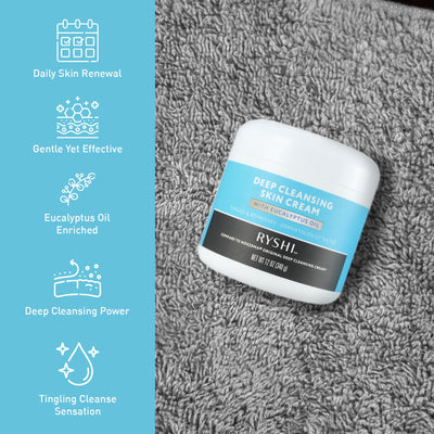 Deep Cleansing Skin Cream with Eucalyptus Oil – Invigorating Facial Cleanser | Dermatologist Tested | 12 oz (340 g)