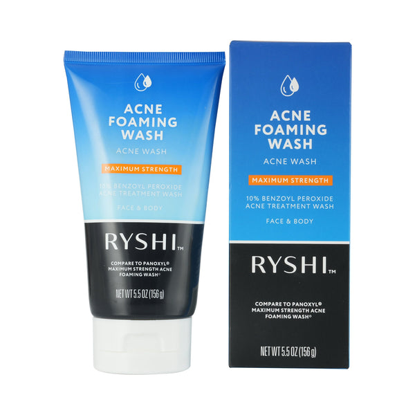 Acne Foaming Wash – Maximum Strength Acne Treatment with 10% Benzoyl Peroxide | Face & Body Cleanser | Fragrance-Free