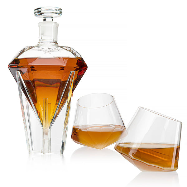 The Wine Savant Diamond Whiskey Decanter l With 2 Diamond Glasses Decanter Set, Diamond Wine Glass Holding Base With 2 Diamond Glasses Liquor, Scotch, Rum, Bourbon, Vodka, Tequila