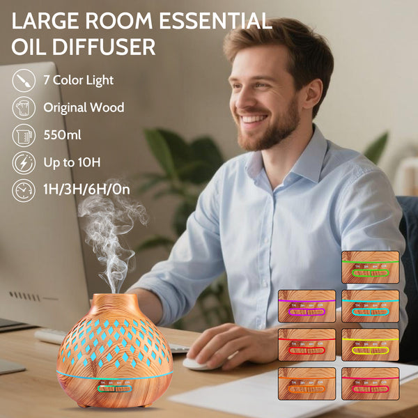 550ML Large Capacity Essential Oil Diffuser for Home | 12 Essential Oils Included, Remote Control