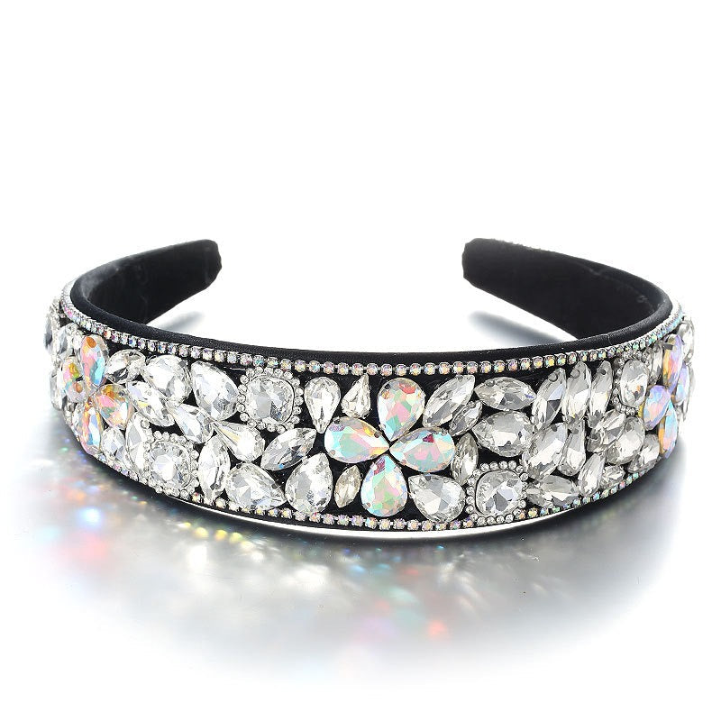 Fashionable diamond inlaid four leaf clover Baroque retro full inlaid rhinestone sponge headband