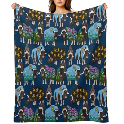 Alaskan Musk Ox Blue Throw Blanket