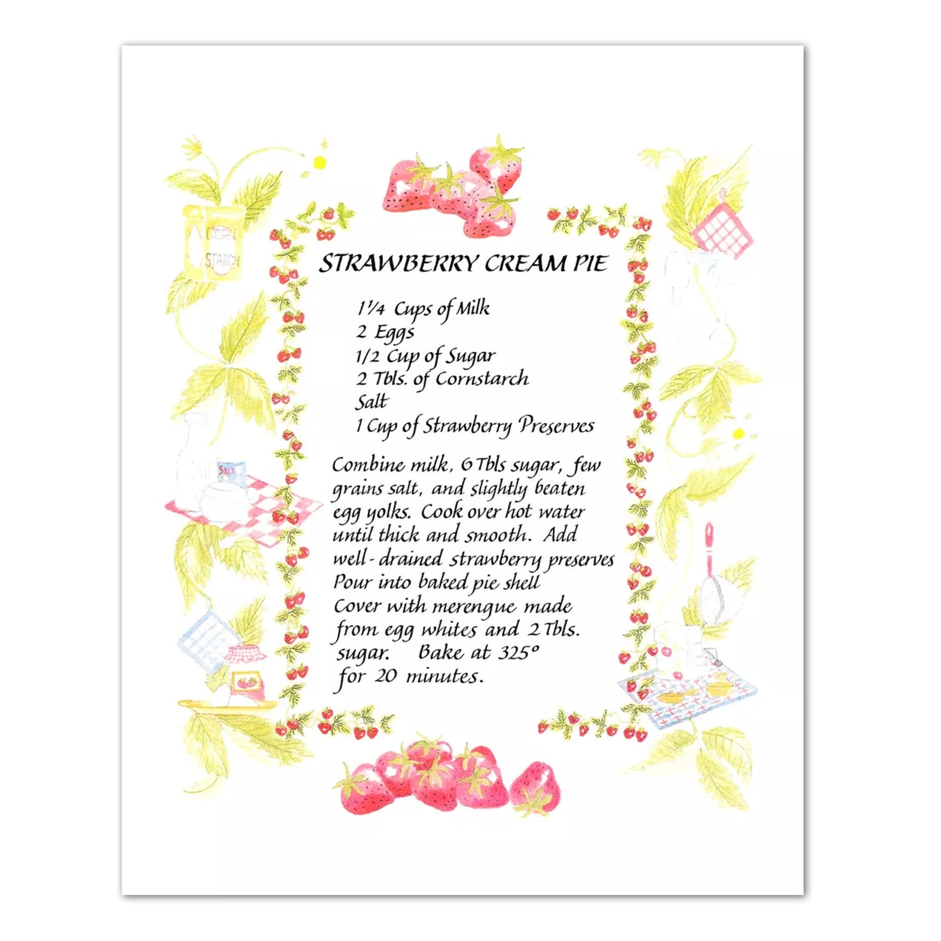 Strawberry Cream Pie Art - 8x10 Recipe Wall Art | Vivid Lithograph Print