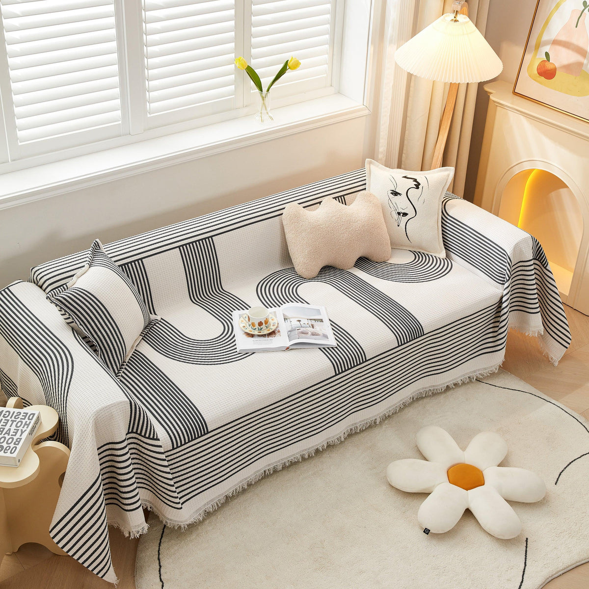 Couch Cover for Most Shape Sofas, Waffle Lattice Sofa Cover Throw, Washable Furniture Covers for Pets