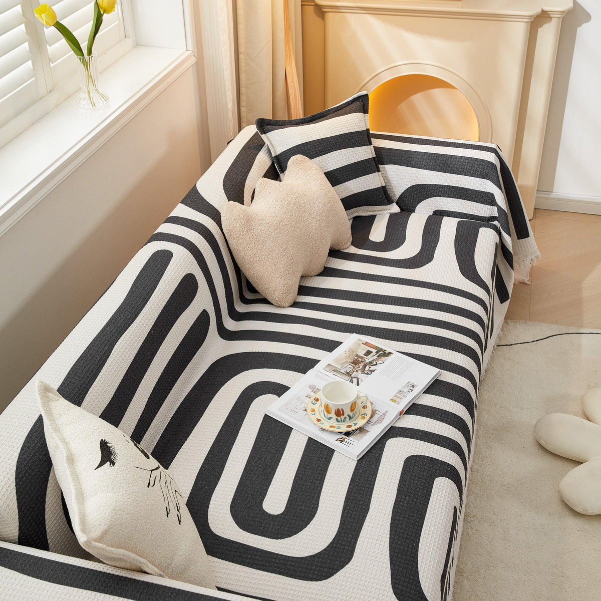 Couch Cover for Most Shape Sofas, Waffle Lattice Sofa Cover Throw, Washable Furniture Covers for Pets