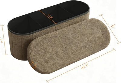 Brown 43 Inch Folding Storage Ottoman Sherpa Fabric