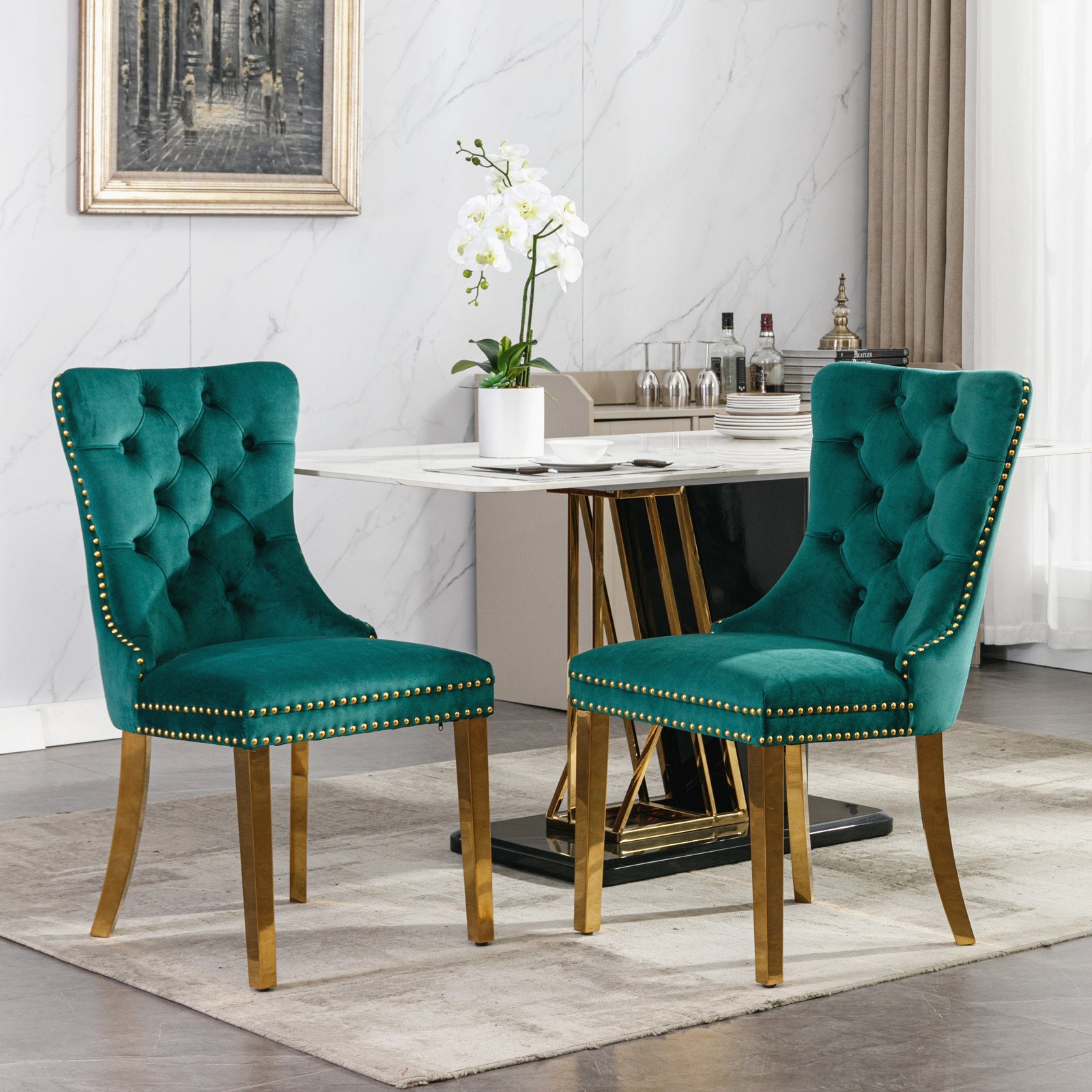 Nikki Collection Modern Tufted Solid Wood Velvet Upholstered Dining Chair with Gold Legs