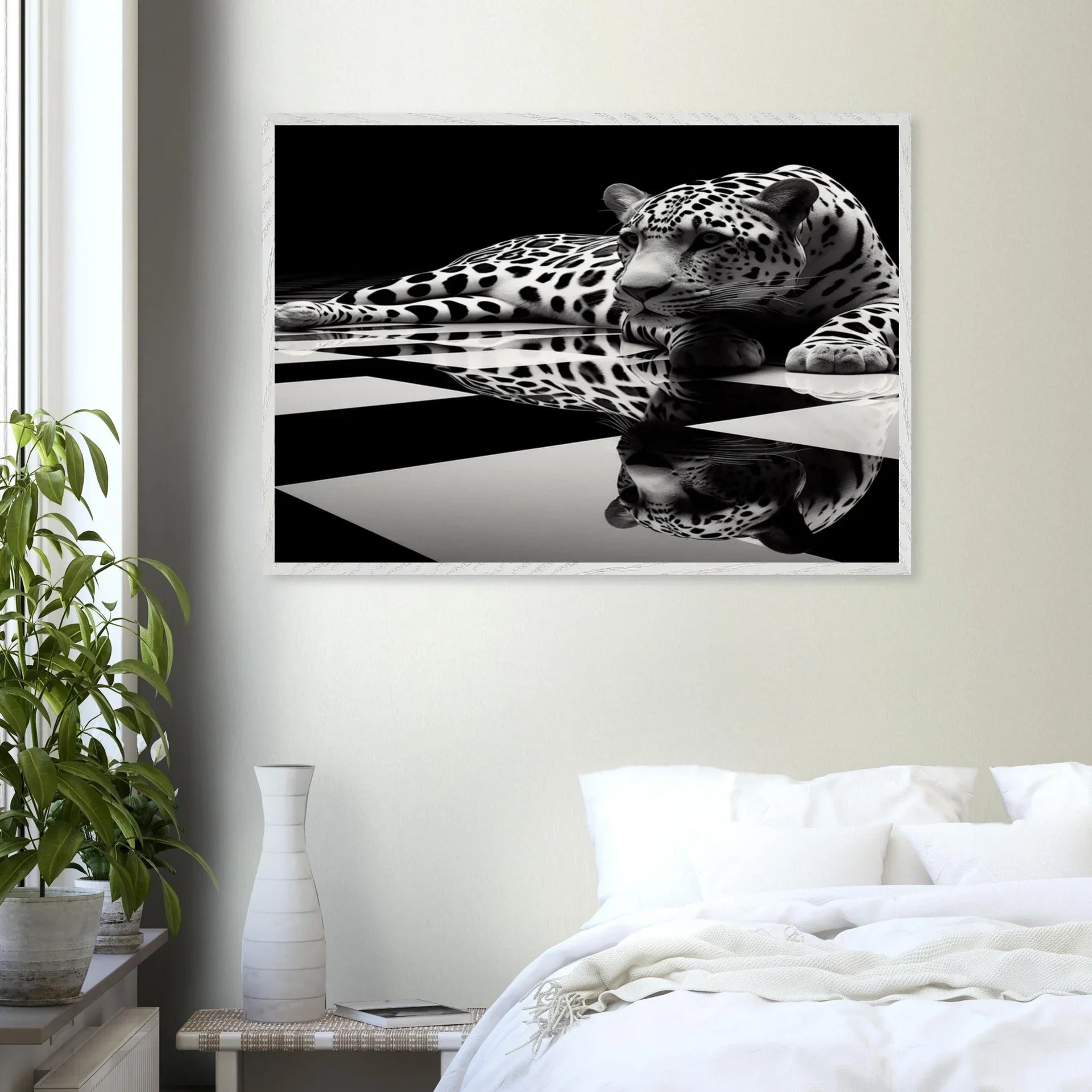 Leopard Black and White Mounted Framed Poster – Premium Oak or Ash Frame