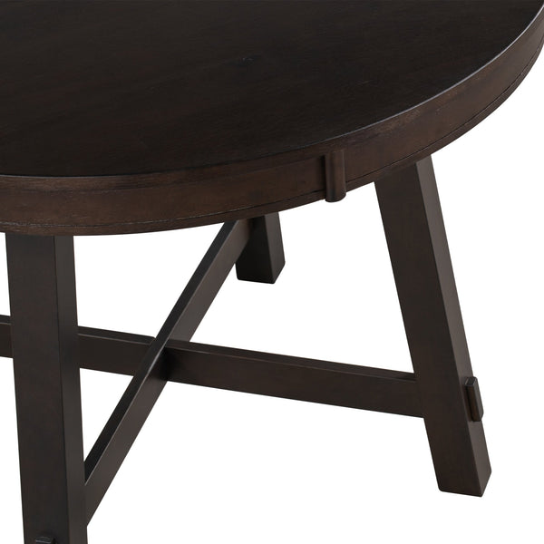 TREXM Farmhouse Round Extendable Dining Table with 16