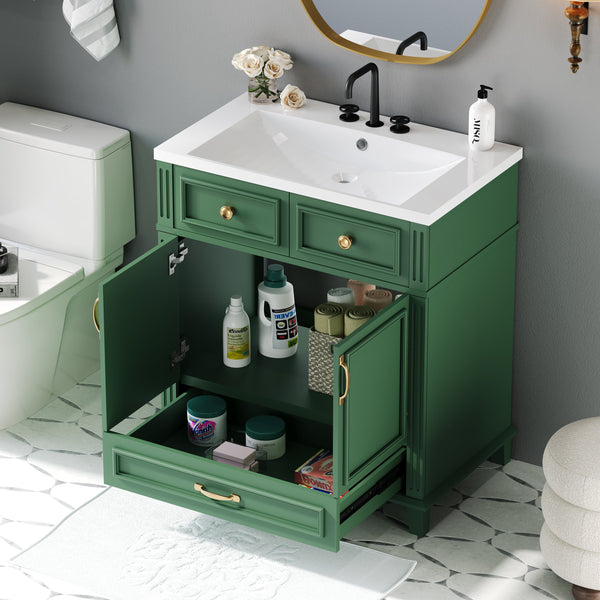 30 inch uncovered bathroom vanity with soft closed door, limited to solid wood frame bathroom storage cabinet green