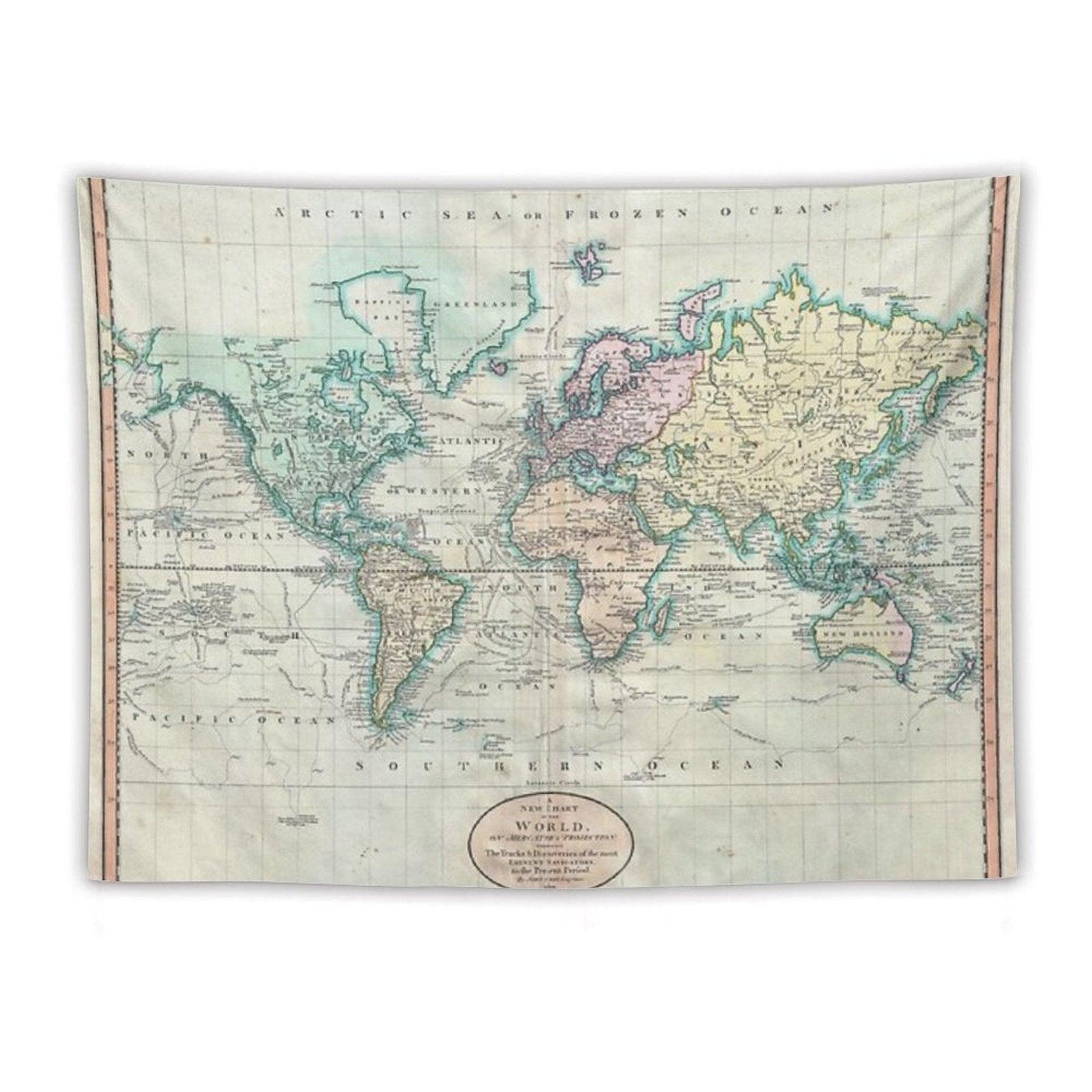 Vintage Map of The World Tapestry