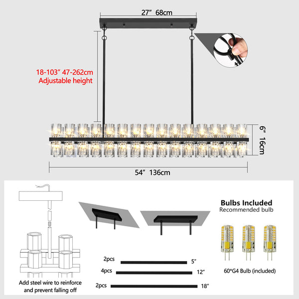 Modern Rectangular Crystal Luxury Chandelier for Dining Room & Living Room