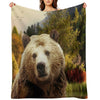 Brown Bear And Forest Sustainable Throw Blanket