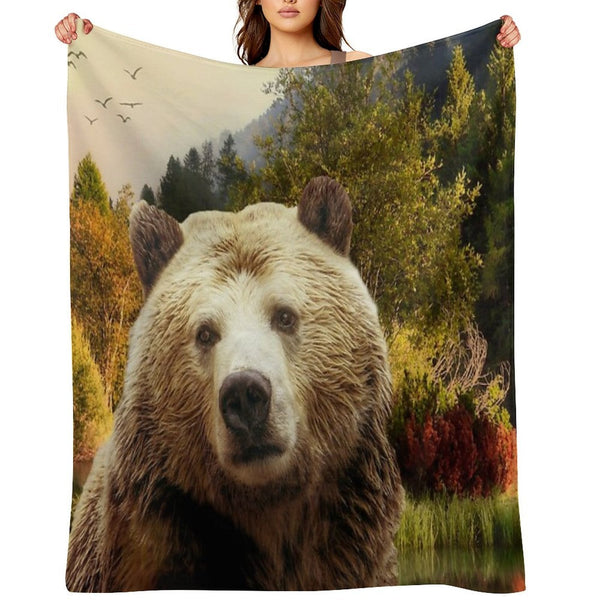 Brown Bear And Forest Sustainable Throw Blanket