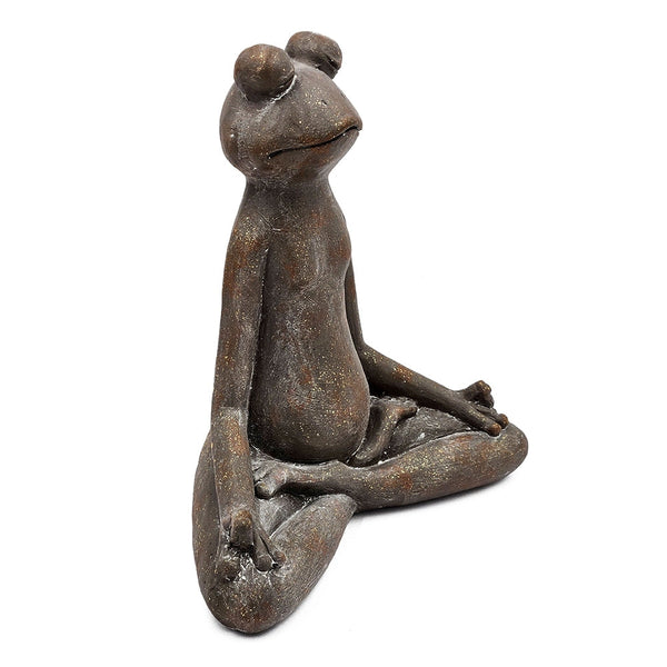 Brown Magnesium Yoga Frog Figurine with Gold Accents Decorative Meditation Statue