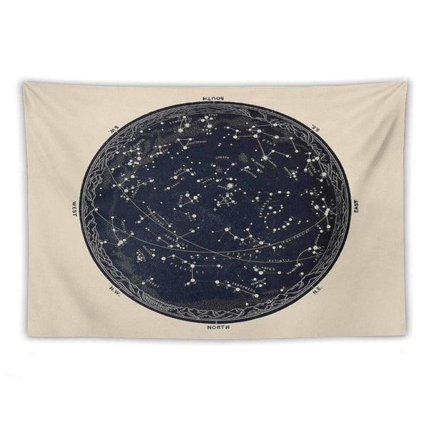 Antique Map of The Night Sky, 19th Century Astronomy Tapestry