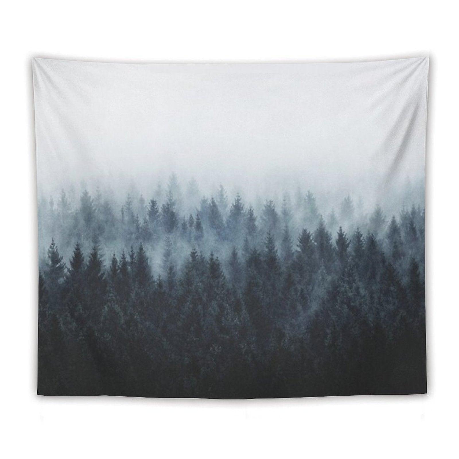 High And Low  Dark Romantasy Moody Wilderness Dream Forest With Cascadia Trees Covered In Fog Tapestry