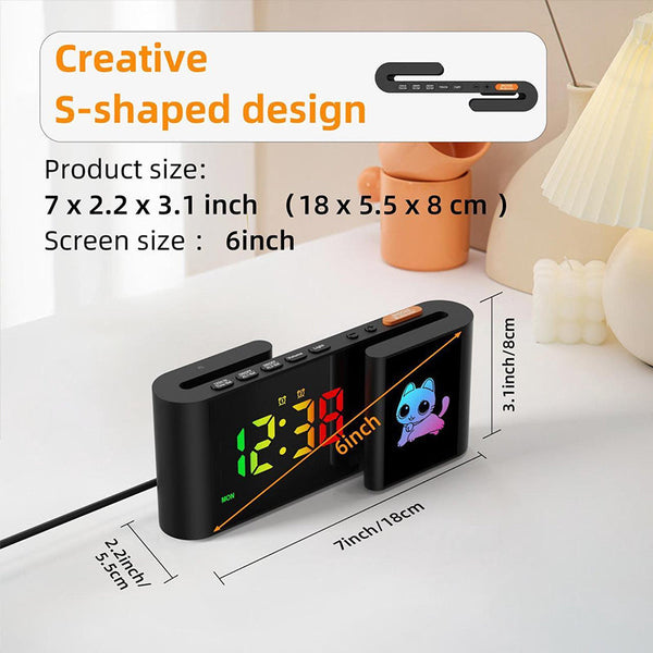 Creative S-shaped Dual-Screen RGB Colorful Alarm Clock, Adorable Cartoon Night Light Electronic Clock