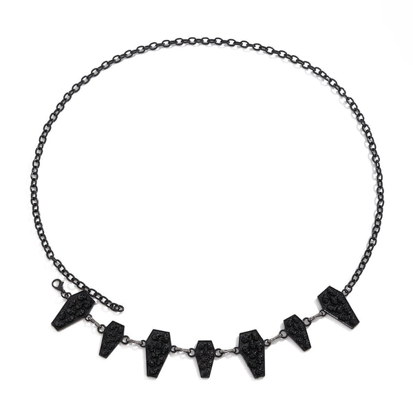 Dark style skull cross body chain, retro carved alloy single circle waist chain