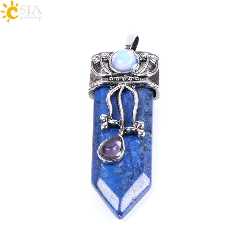 CSJA Vintage Large Natural Stone Sword-Shaped Pendant Jewelry Striped Crystal Agate Tiger Eye Jewelry Pendant Without Chain