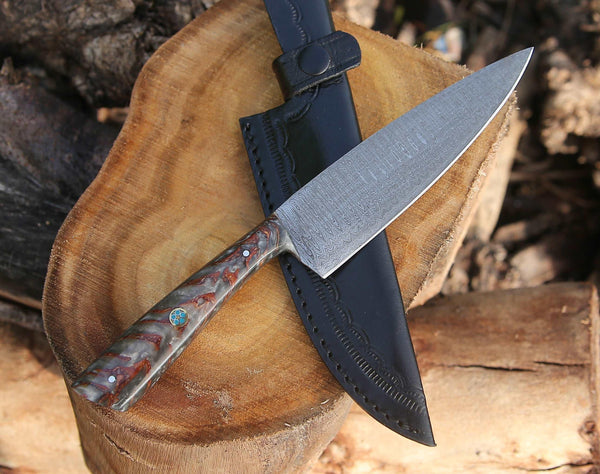HyperEdge Damascus Chef Knife with Pine Cone Handle & Sheath - Gifts for You 'n Me