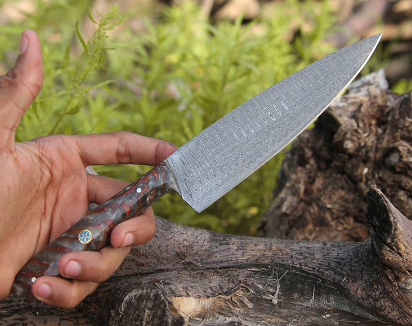 HyperEdge Damascus Chef Knife with Pine Cone Handle & Sheath - Gifts for You 'n Me
