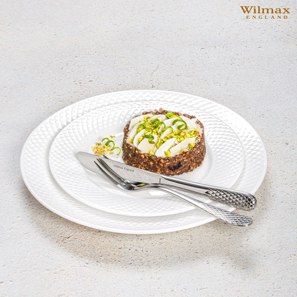 White Dessert Plate With Embossed Wide Rim 8